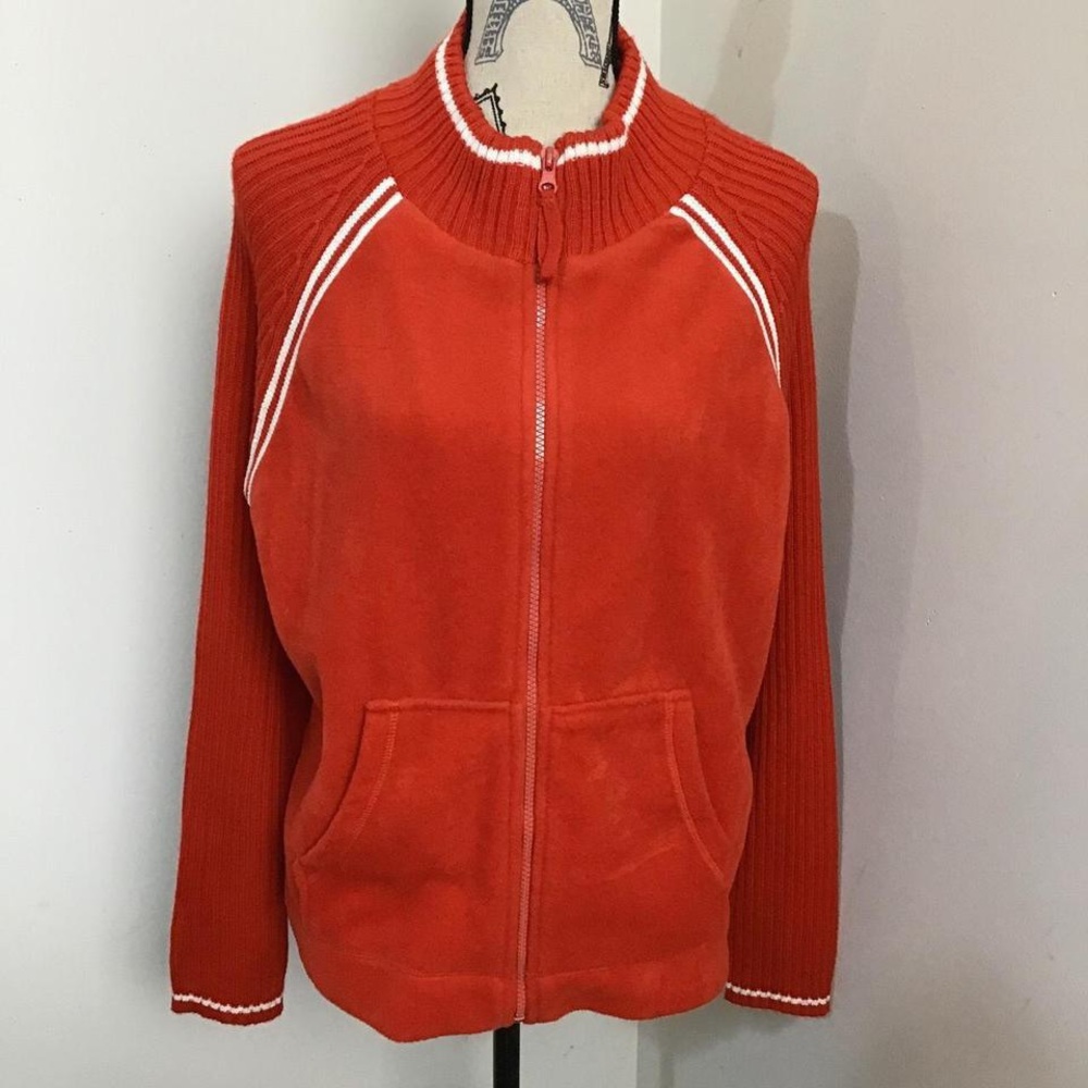 Contact Women’s Red Velvety Ribbed Long Sleeves Full Zip Mock Neck Sweater